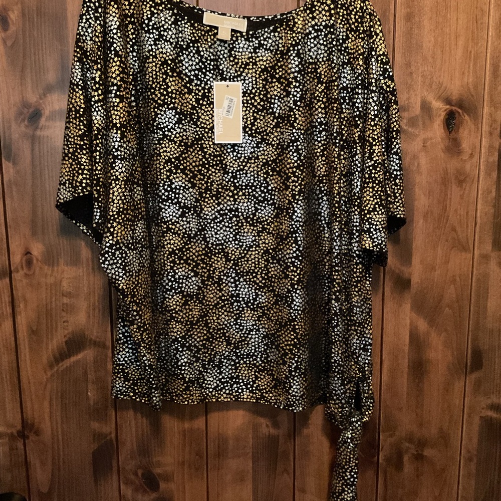 Michael Kors Black and Gold Patterned Blouse